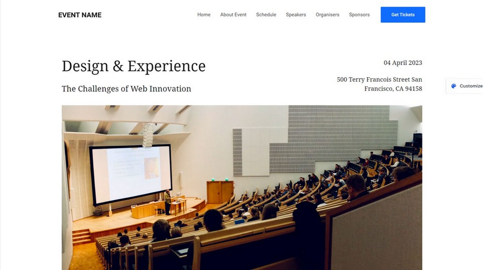 șablon astra Event Landing Page