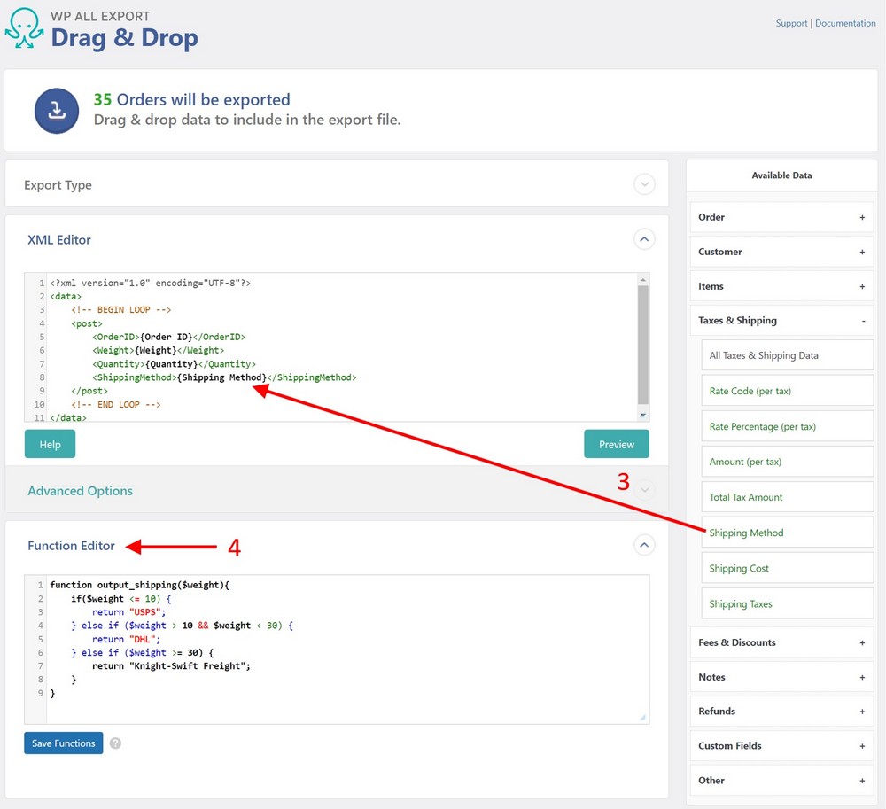 Exportar pedidos PHP editor de funciones