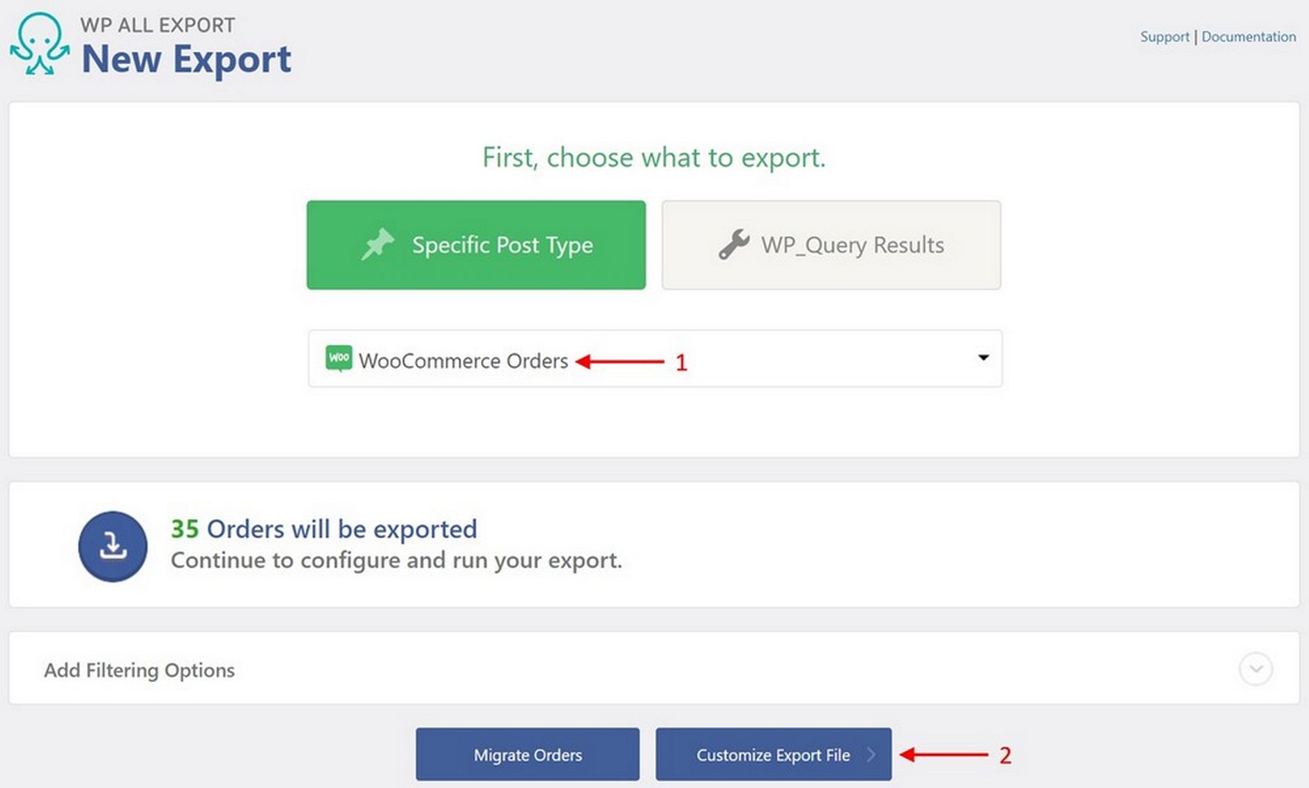 pantalla de exportación de nuevo pedido