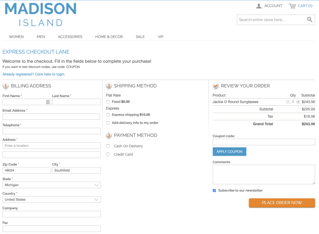 OneStepCheckOUT AS demo front-end