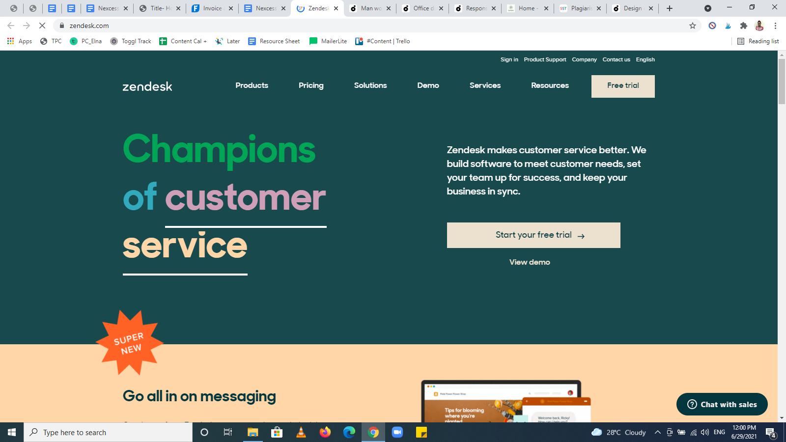 Zendesk 的主頁示例