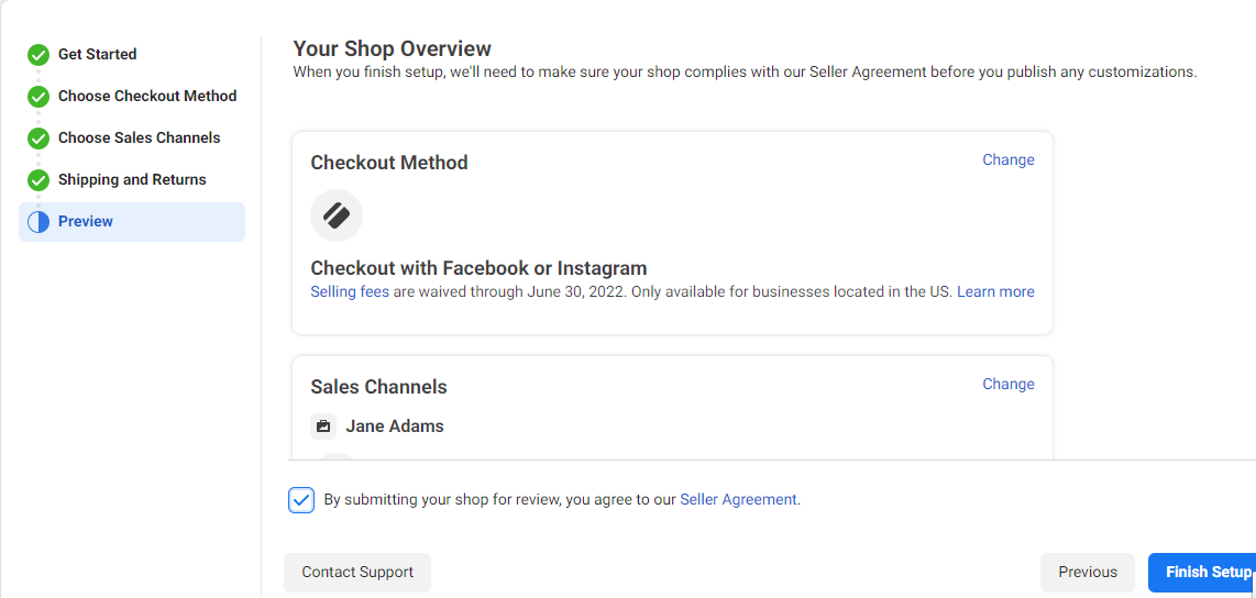 完成設置您的 Facebook 商店。