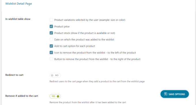 위시리스트 페이지의 세부정보 Details on wishlist page