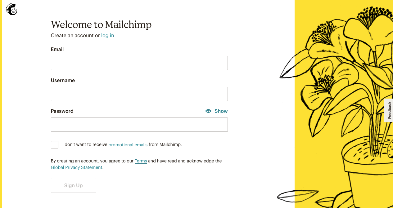 Mailchimp 注册页面