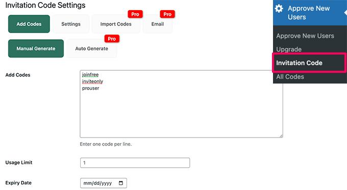 Crie códigos de convite para ignorar a moderação de novos usuários Create invitation codes to bypass new user moderation