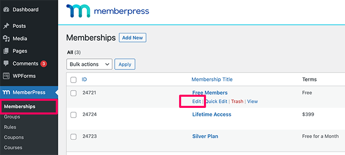 Editar associação Edit membership