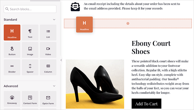 bloco de título personalizado - SeedProd WooCommerce thank you page custom headline