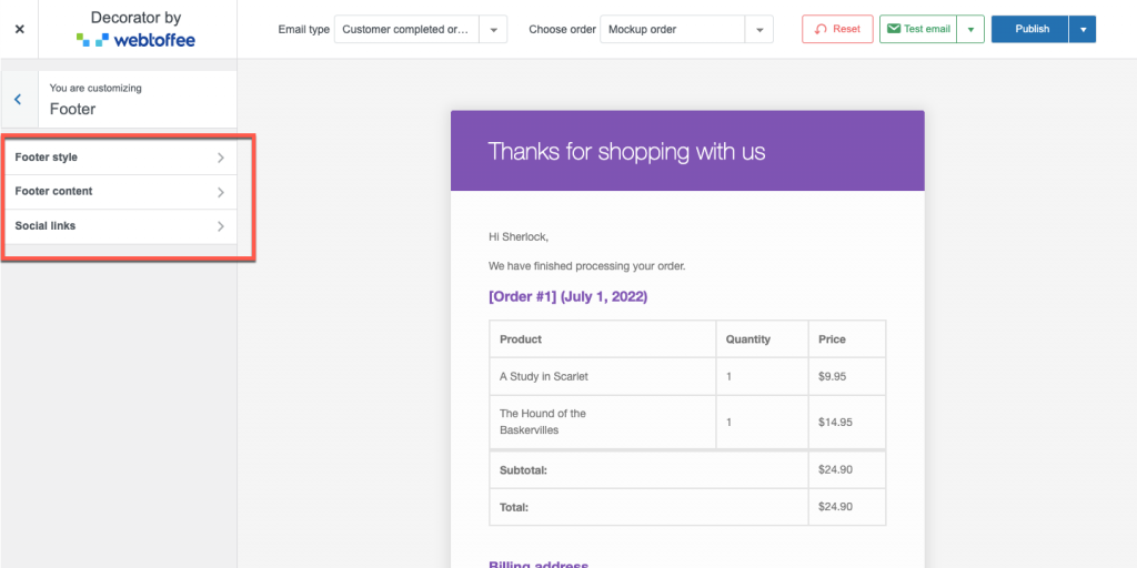 การปรับแต่งส่วนท้ายอีเมล woocommerce