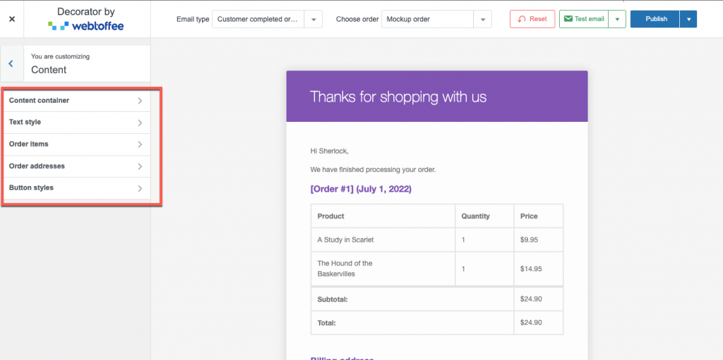 สร้างแบรนด์คอนเทนเนอร์อีเมล woocommerce ของคุณ