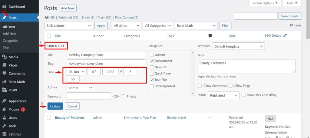Maneiras eficazes de reordenar postagens no WordPress 2 Quick Edit