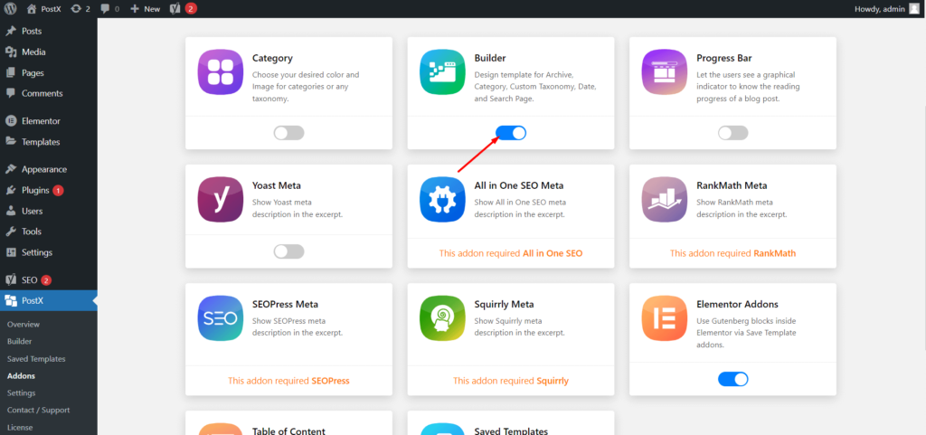 WordPress: mostra i post di una categoria specifica a pagina 9 Turn on Builder Addon