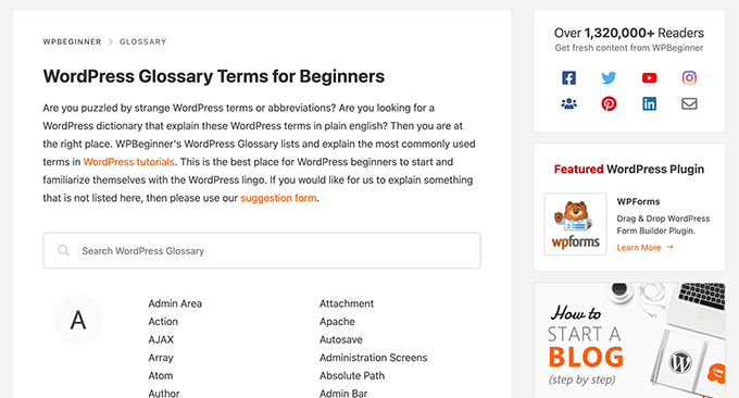 WPBeginner WordPress Glossar Live-Suche WPBeginner WordPress Glossary Live Search