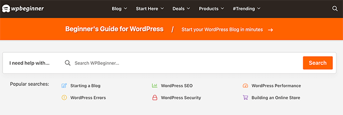 WPBeginner Homepage-Suche WPBeginner homepage search