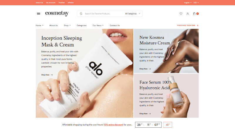 I 10 migliori temi WordPress per profumi 9 Cosmetsy WP Theme