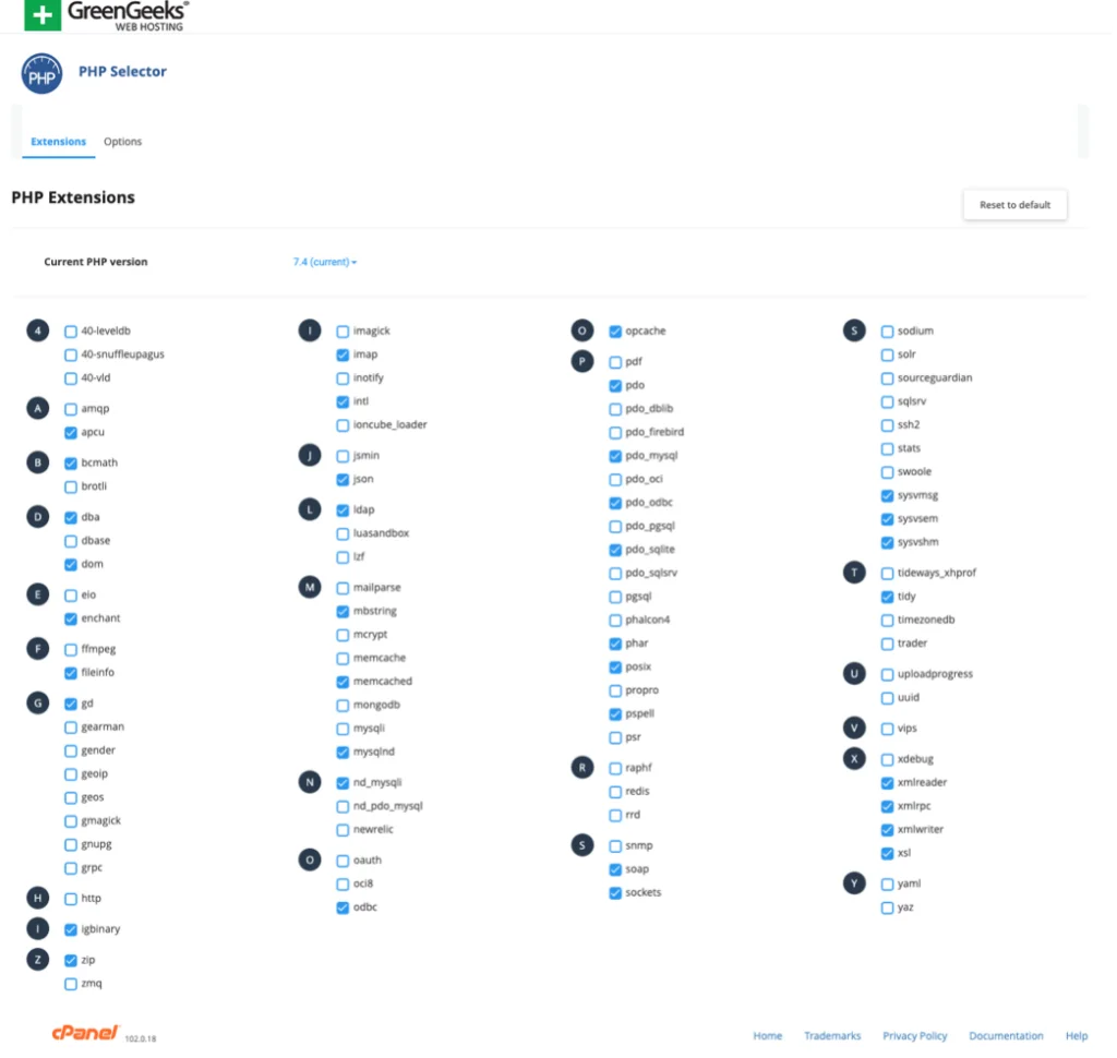 Rozszerzenia PHP w GreenGeek cPanel