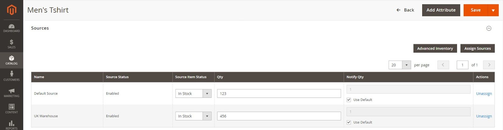 將庫存來源分配給 Magento 中的簡單產品