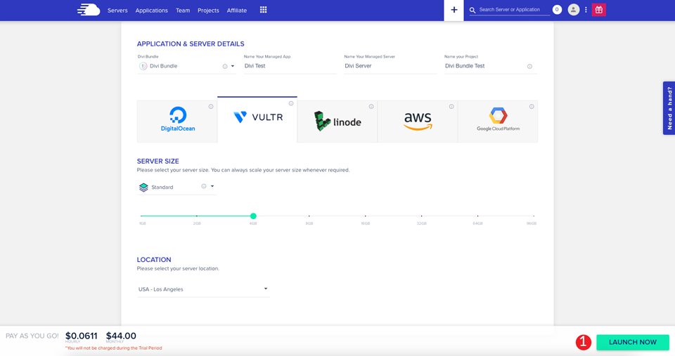 Server di avvio di Cloudways Divi Hosting