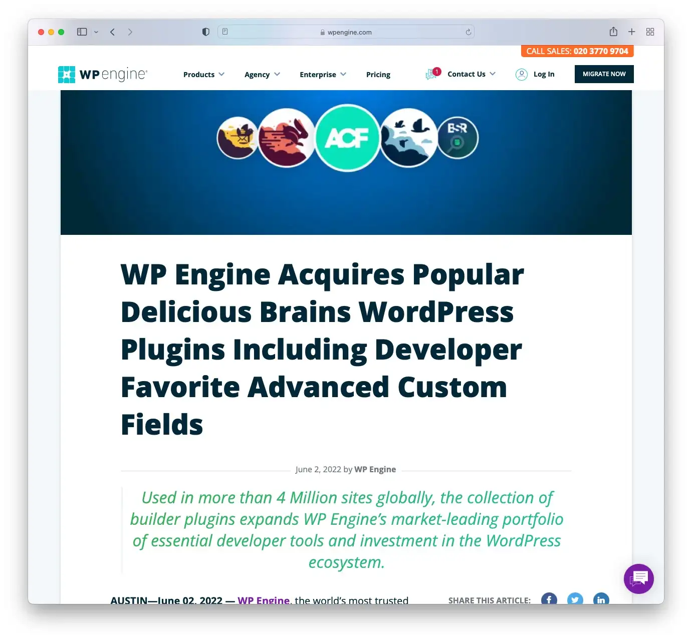 يكتسب WP Engine ملحقات Delicious Brains