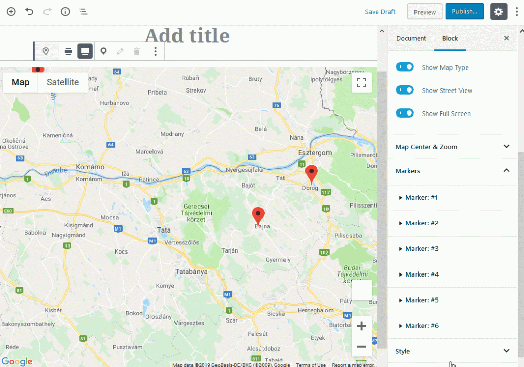 pengelompokan penanda blok google maps gutenberg