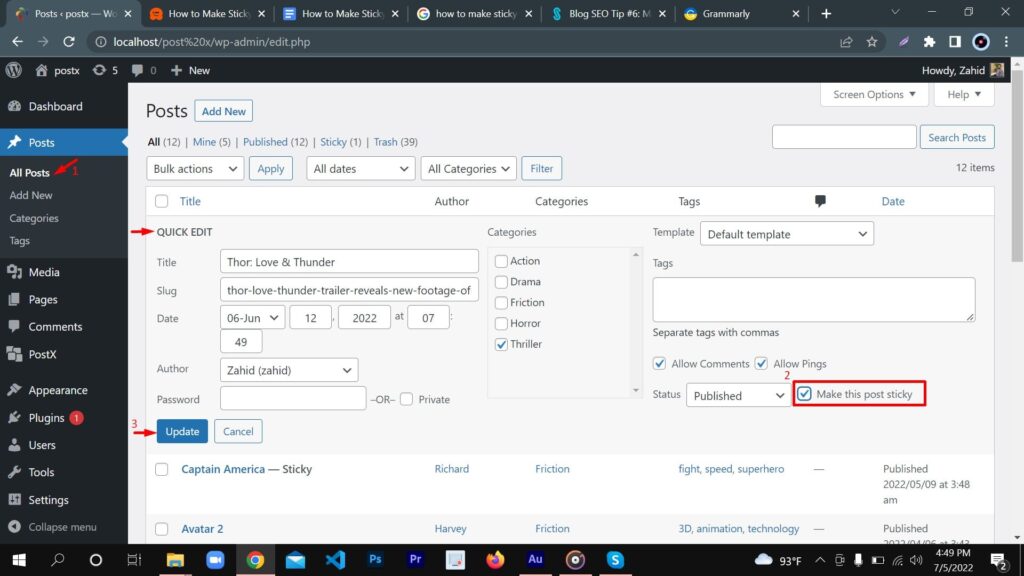 WordPressでスティッキーな投稿を簡単に作成する方法4 Quick Edit