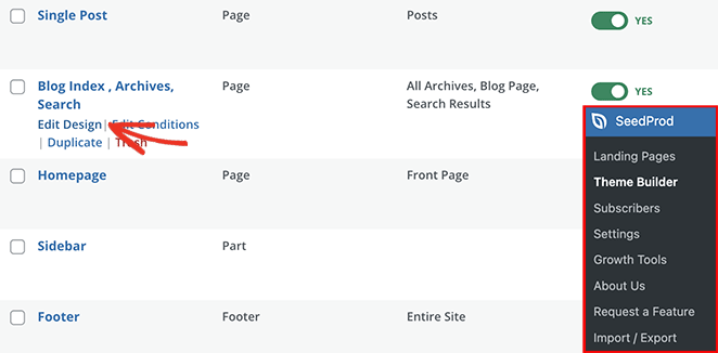 шаблон страницы-блога-построителя темы - SeedProd Edit blog index template in SeedProd theme builder