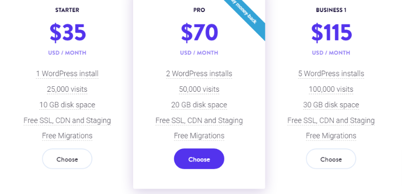 Kinsta başlangıç fiyatlandırması