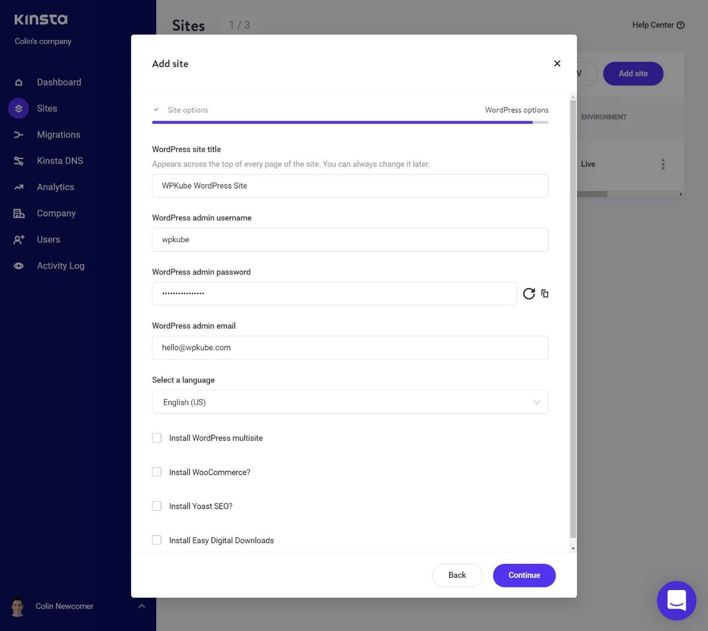 Kinsta WordPress yükleyici