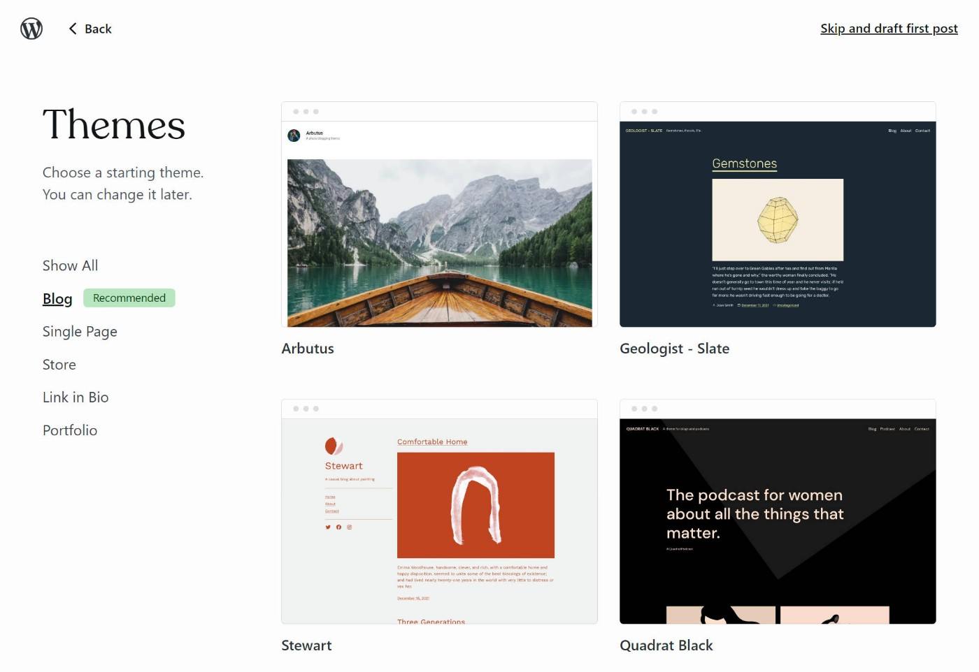 WordPress.com temasını seçme