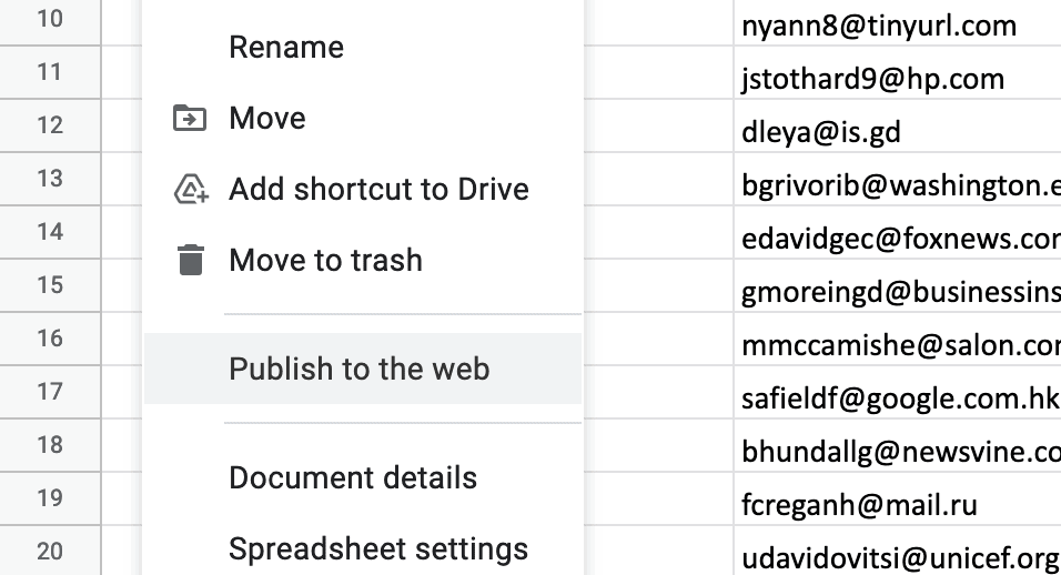 Google E-Tablo Verileri Bir WordPress Web Sitesinde Nasıl Yayınlanır 4 The Publish to the web option.