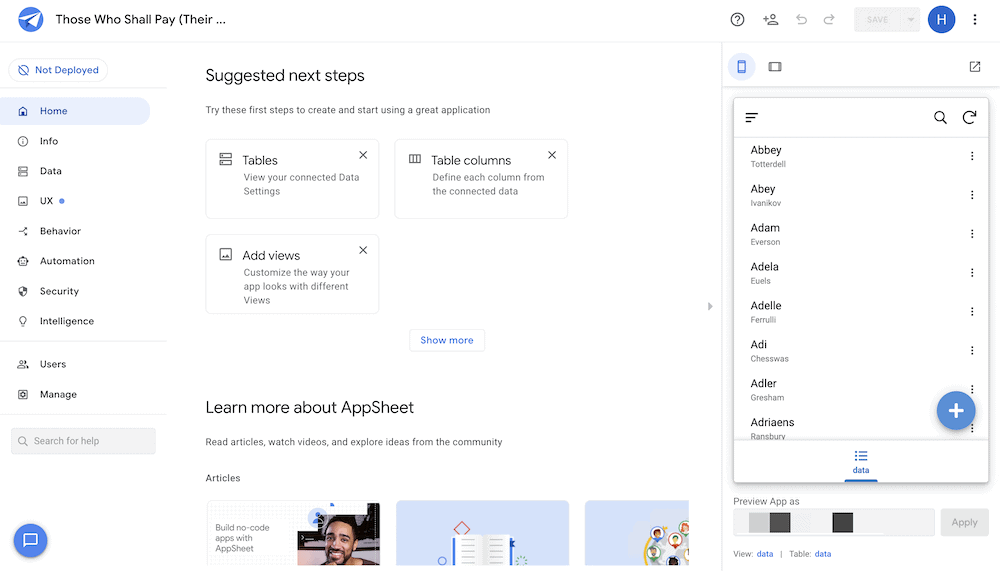 Google E-Tablo Verileri Bir WordPress Web Sitesinde Nasıl Yayınlanır 2 The Google AppSheet app.