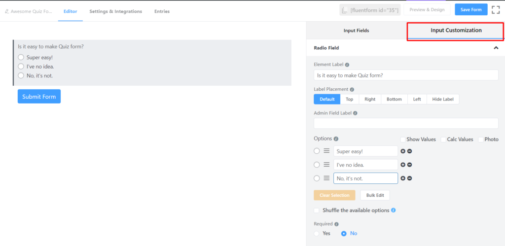 Personalizare câmp radio - Formulare Fluent