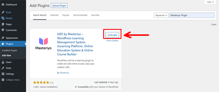 Mengaktifkan Plugin WordPress Masteriyo
