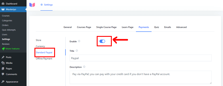 Pengaturan PayPal di Masteriyo Jual Kursus Online di WordPress