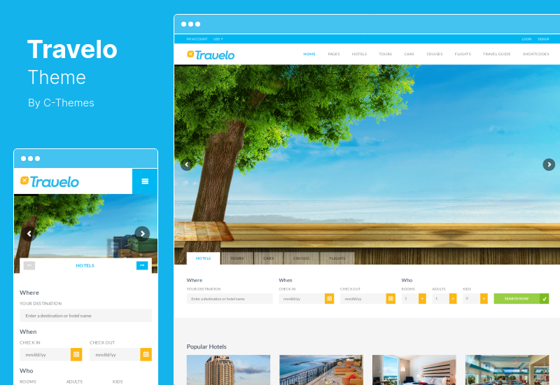 Travelo 主題 - 旅行/旅遊預訂響應式 WordPress 主題