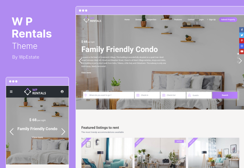 WP Rentals 主題 - 預訂住宿 WordPress 主題