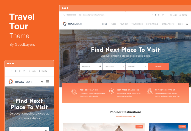 TravelTour 主題 - 旅行和旅遊預訂 WordPress 主題