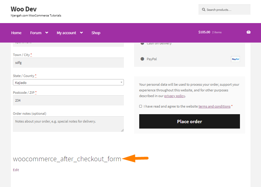 nach dem Checkout-Formular
