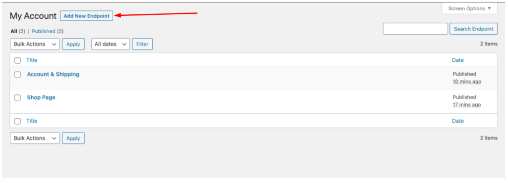 Hinzufügen von Endpunkten in WooCommerce