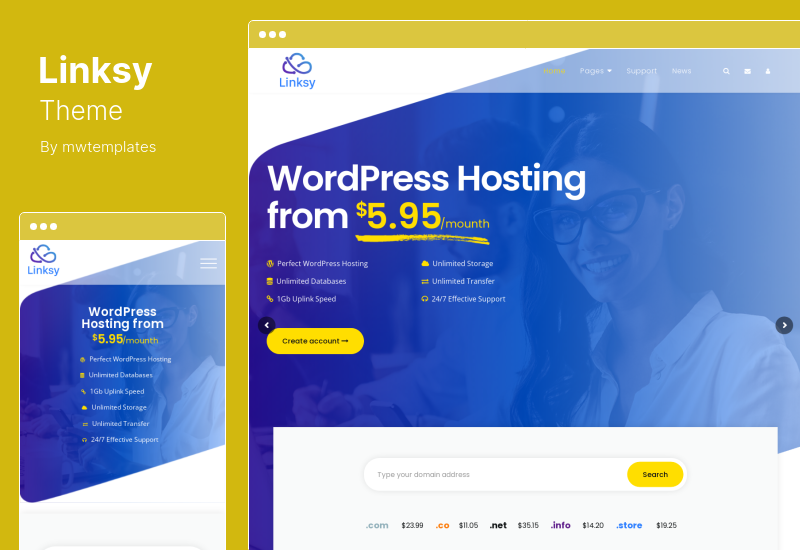 Tema Linky - Tema WordPress de domínio e provedor de hospedagem