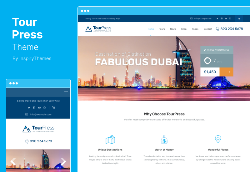 TourPress 主題 - 旅行預訂 WordPress 主題