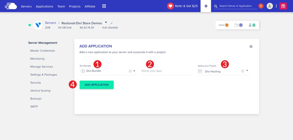 Divi 호스팅 서버 Cloudways 앱 추가