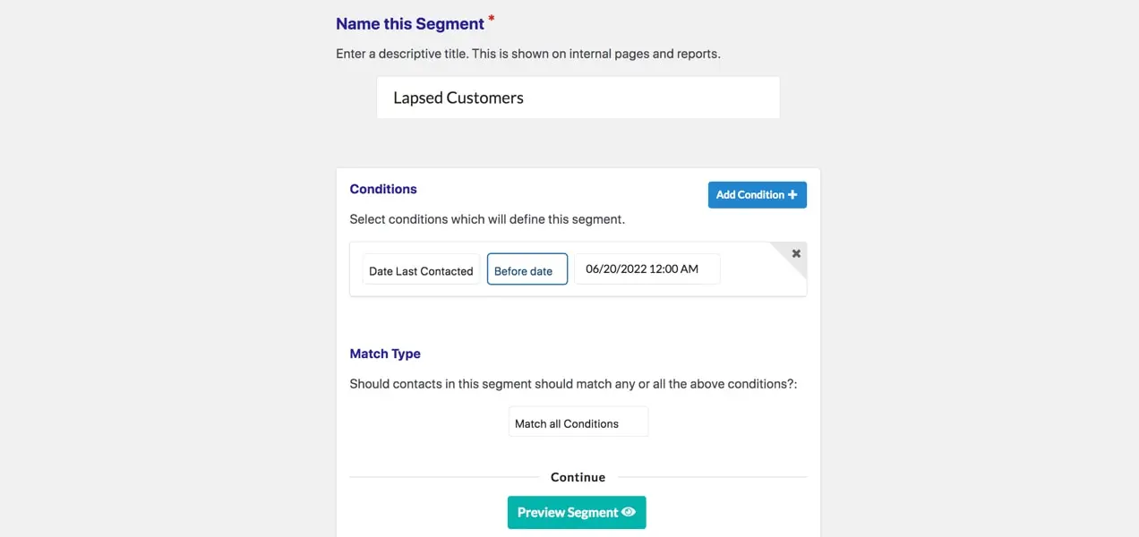 создание сегмента в Jetpack CRM