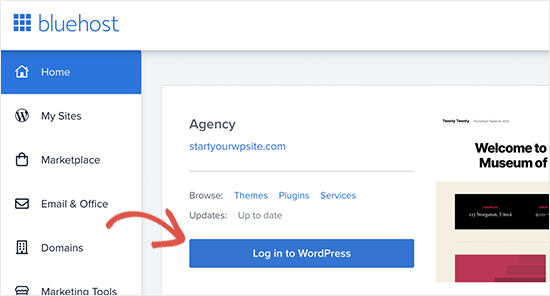 bluehost'ta logintowp - IsItWP - Ücretsiz WordPress Tema Dedektörü
