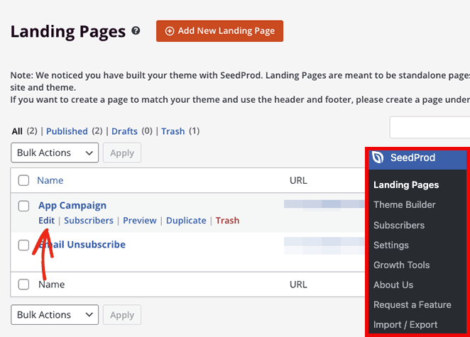 edit-seedprod-açılış sayfası - SeedProd Edit seedprod landing page