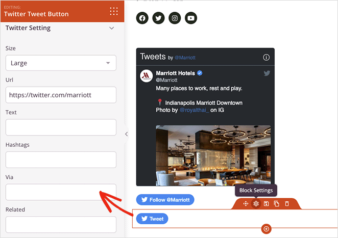 tweet düğmesi ayarları - SeedProd tweet button widget settings