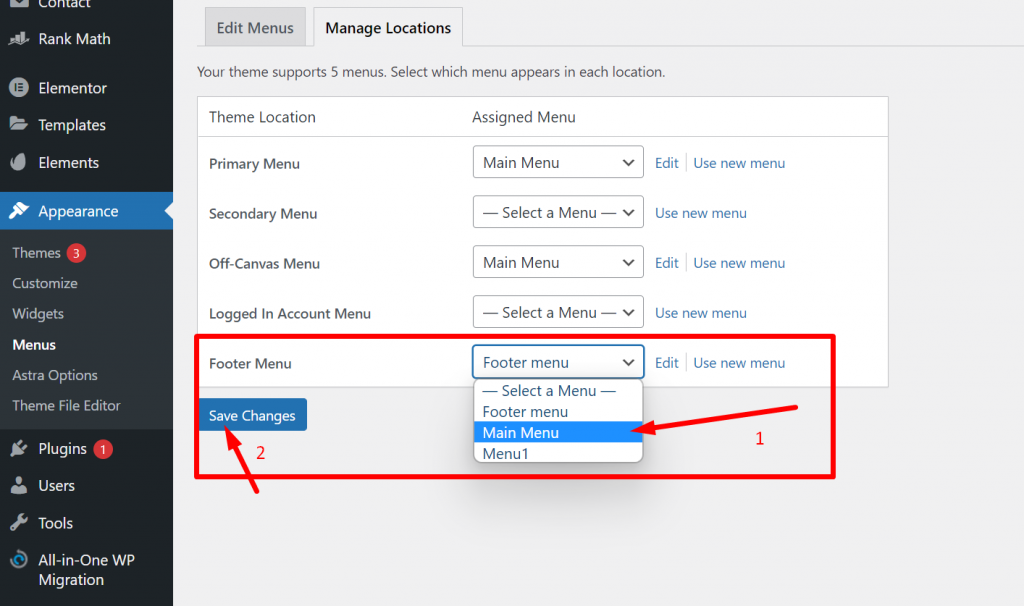 Como editar rodapé no WordPress em 3 etapas fáceis? 21 Manage Location of footer menu
