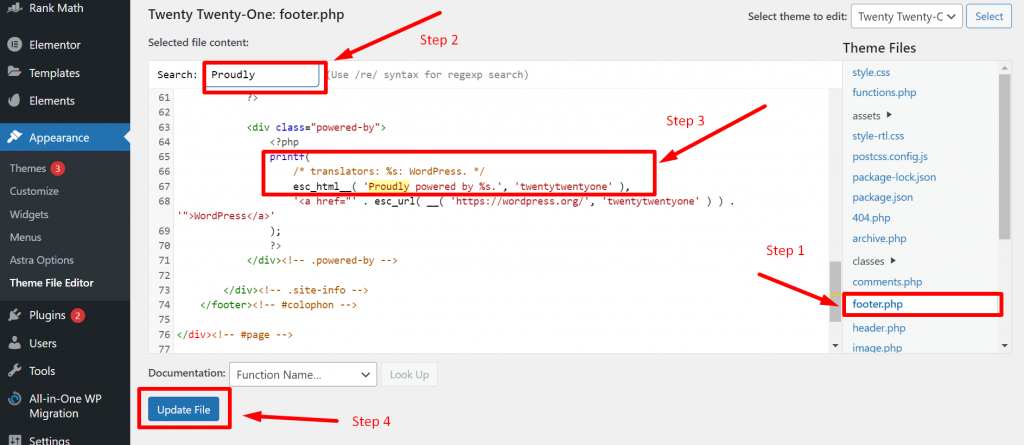 Como editar rodapé no WordPress em 3 etapas fáceis? 14 Editing footer.php file