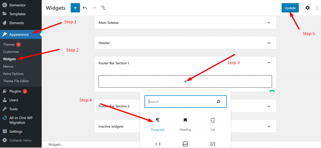 Como editar rodapé no WordPress em 3 etapas fáceis? 9 Editing Footer using Widgets