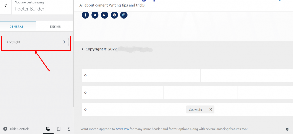 Como editar rodapé no WordPress em 3 etapas fáceis? 11 Changing Copyright text in Astra theme