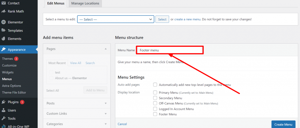 Como editar rodapé no WordPress em 3 etapas fáceis? 17 Creating Footer menu